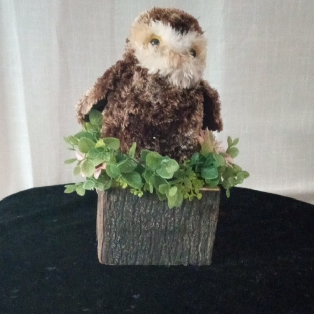 Charming Brown Owl Figurine with Green Accents